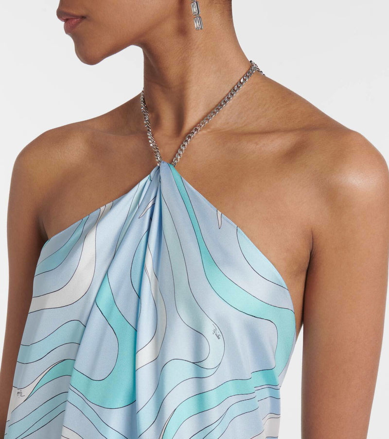 Blue Asymmetric Twill Midi Dress