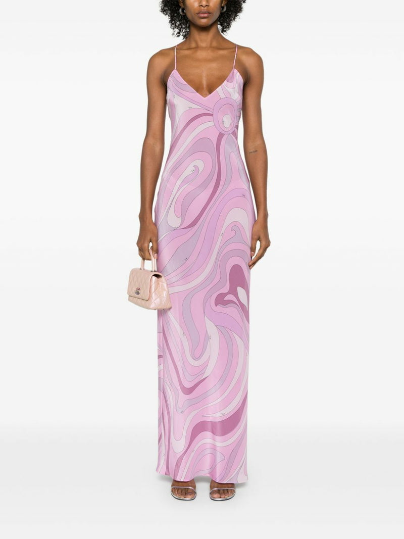 Pink Iride Print Long Dress