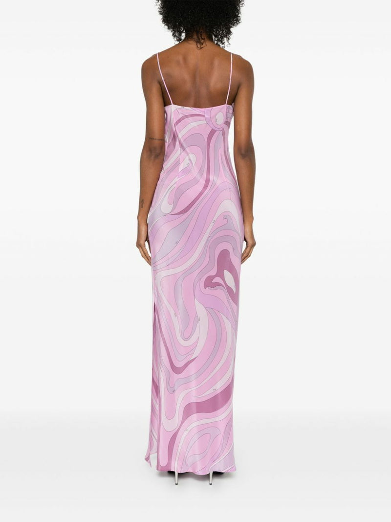 Pink Iride Print Long Dress