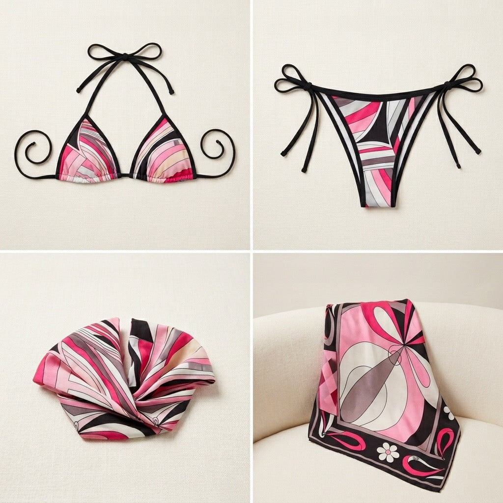 Multi Retro 4 Pieces Beachwear
